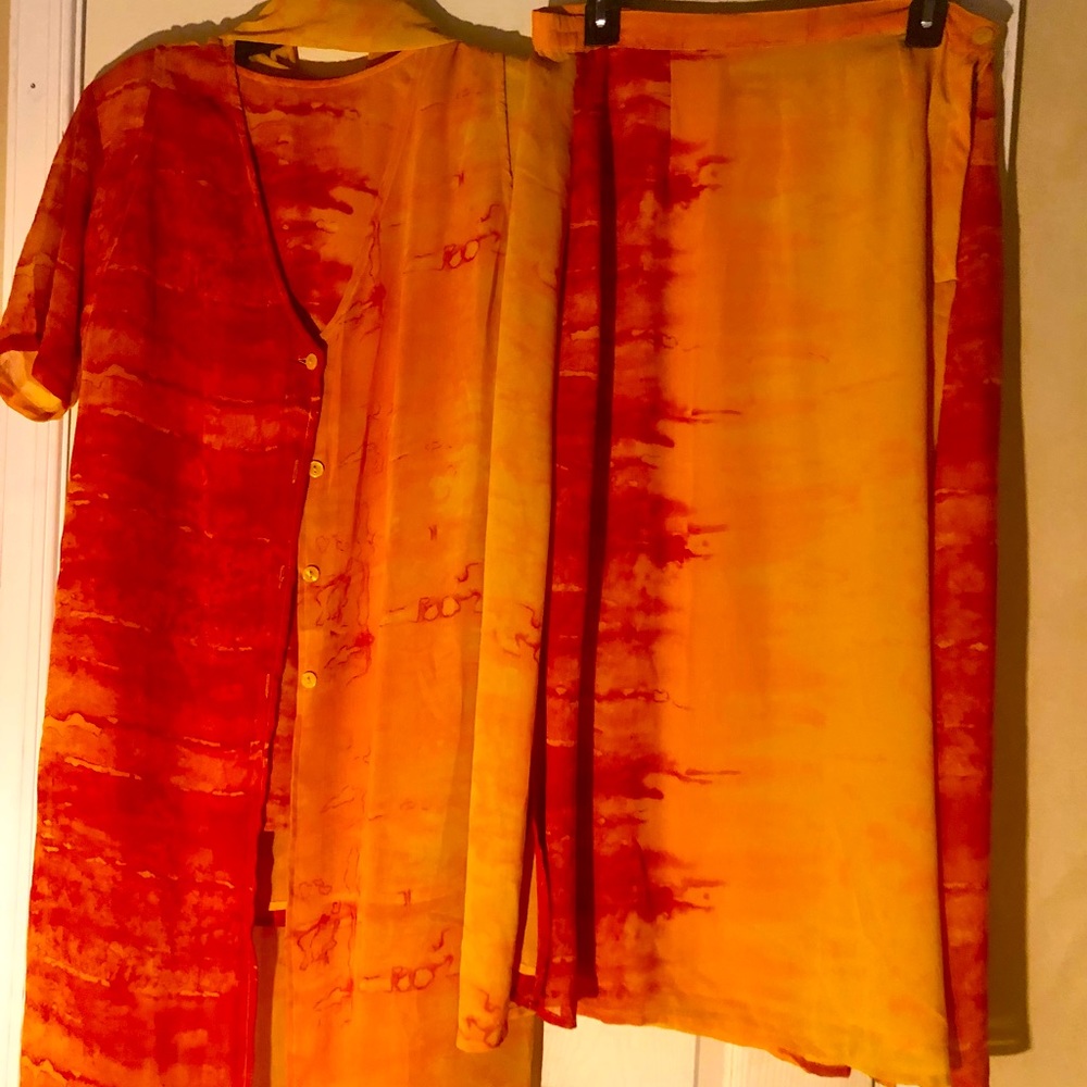Ladies 4pc sunset print skirt set size M